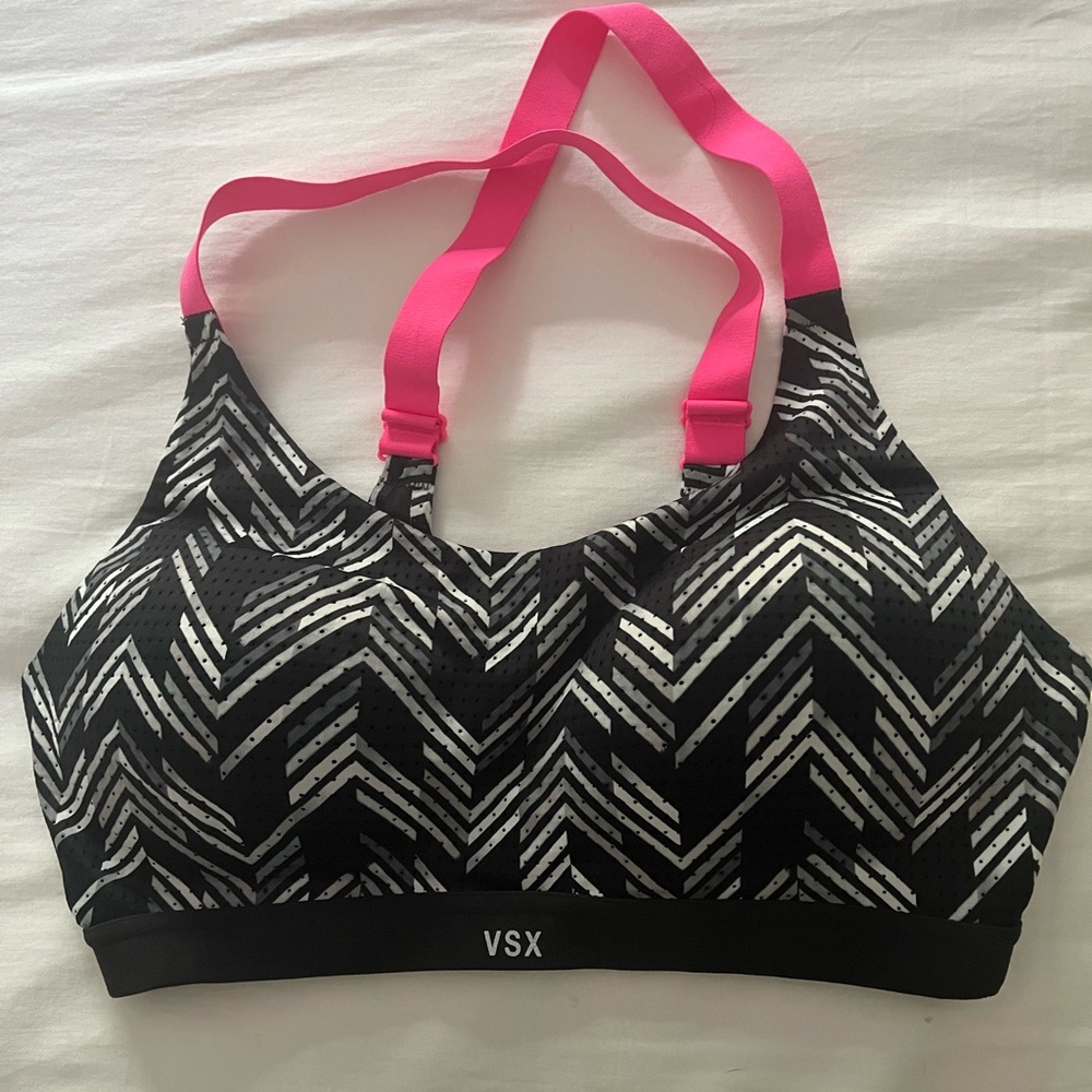 VSX Black & White Chevron Sports Bra with Hot Pink Straps